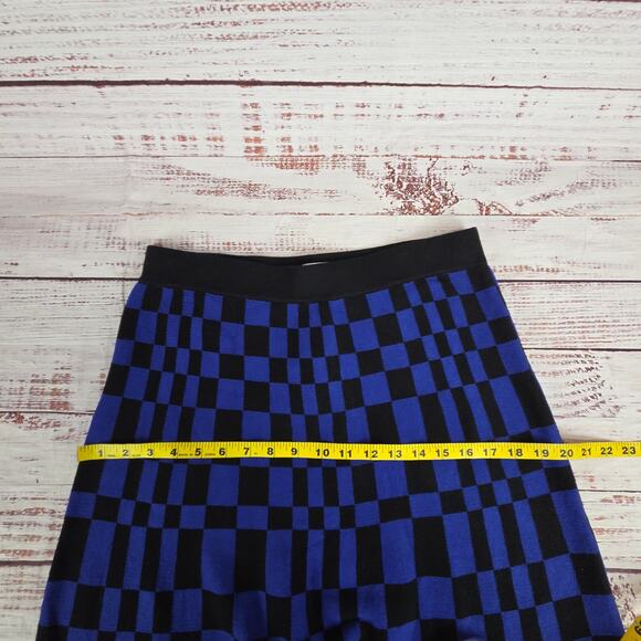 Future Collective Stretch Aline Midi Skirt M Black Blue Check Plaid Party NWT - Picture 10 of 12